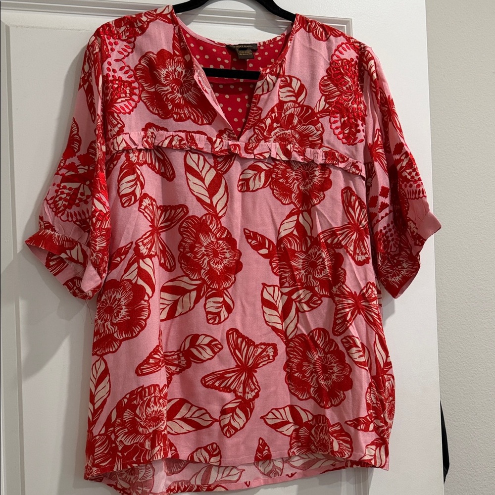 Vibrant Red Floral Women's Blouse